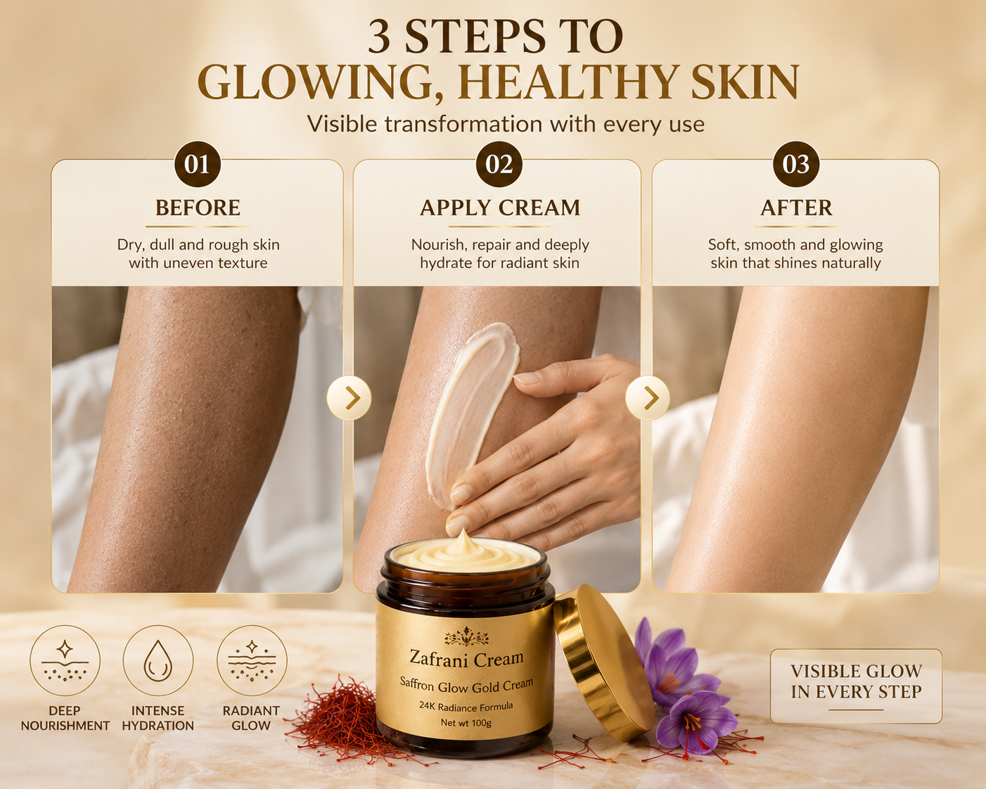 Zafrani Glow Gold Cream – 24K Radiance Formula BUY 1 GET 1 FREE